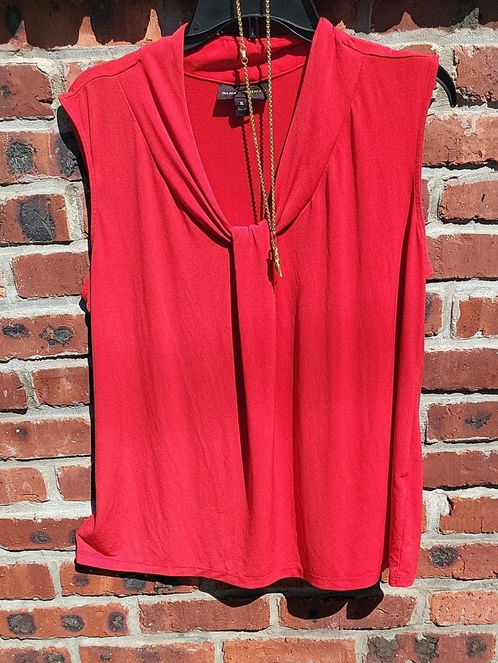 Sleeveless Red Draped V-Neck Women's Top